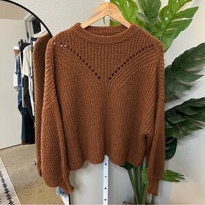 🤎 Boohoo Textured Knit Balloon Sleeve Sweater | Cozy Brown Sz S-M